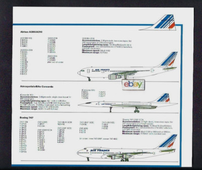 AIR FRANCE 2 PG FLEET CHART/LA FLOTTE 1989 BOEING 727-200-737-200-CONCORDE-747