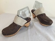 Lucky Brand Mules Heels Brown Leather  Fabric Wood Soles/Heels Size 8M/38