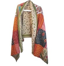 Kantha Fringed Shawl Wrap Blanket Scarf Reversible Patchwork Boho Sz 36'/84" A