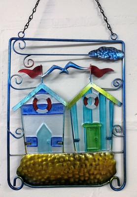 Home Decor Twin Beach Huts In Metal Frame Colourful Hanging Wall Art 55411 Tapestries