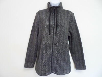 Laura Scott Sz. XL Womens Zip Front Jacket Chevron Print Polyester Blk.&Gray NEW