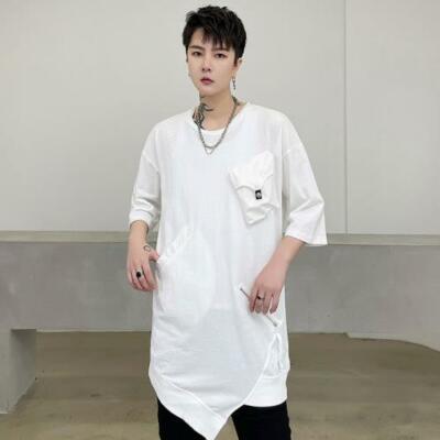 Men's Fashion Punk Gothic Round Collar Loose Asymmetrical Hem T