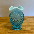 Vintage 2-Tone Blue Opalescent Glass Vase Scalloped Droop Top  Fenton?