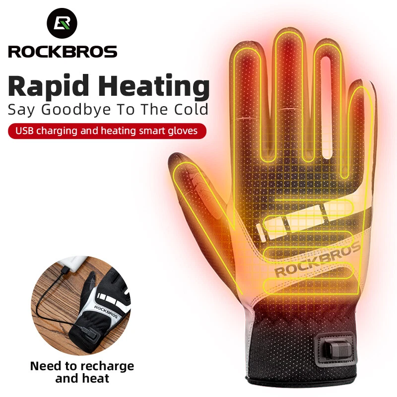ROCKBROS Electric Heated Gloves Cycling Winter Glove USB Plug in Touchscreen - Image 3 of 4