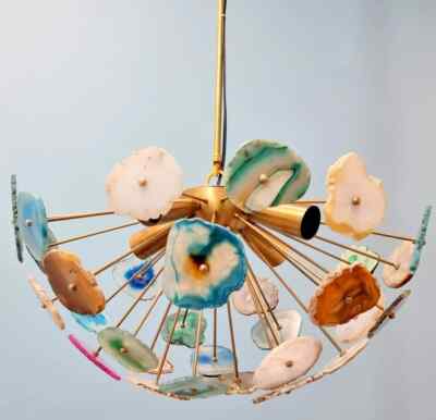 Aristocratic Natural Stones Agates Light Sputnik Chandelier Premium Half Urchin