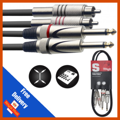 Stagg Doppel Klinke 6,3 mm 1/4'' auf Twin Cinch/Phono STC3PCM Stecker Audio Kabel 3 m