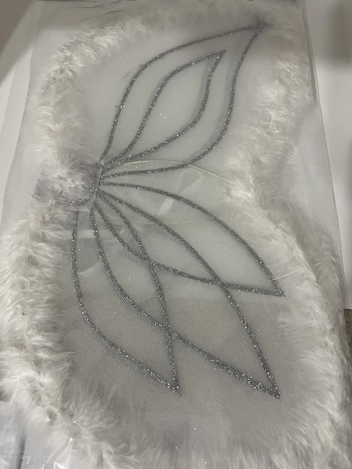 ali angelo con bordo con pelo bianche e argento 48x26 festa party carnevale - Immagine 2 di 2