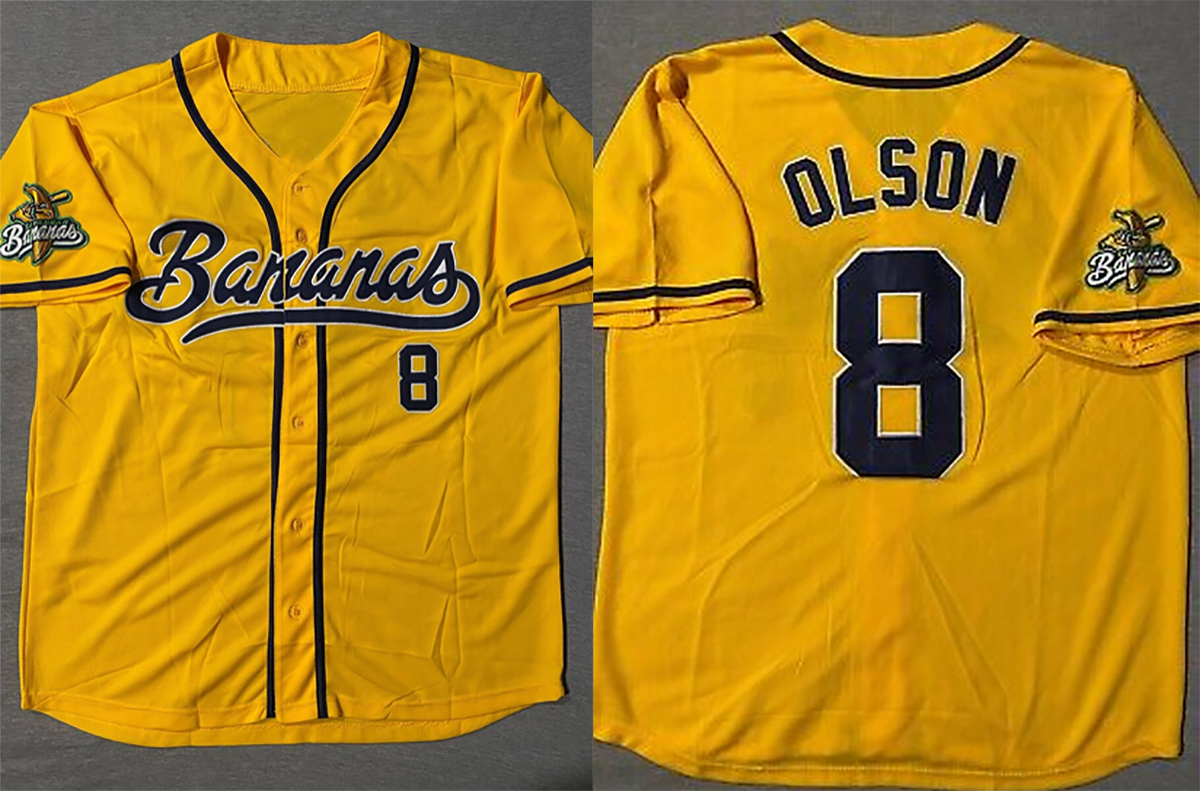 SAVANNAH BANANAS JACKSON OLSON NEW ADULT #8 YELLOW JERSEY SG1098