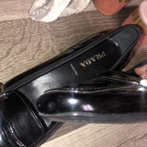 Mocassini PRADA donna 7,5 nero tacco basso vernice pelle mini fibbia 38 - Foto 20 di 20