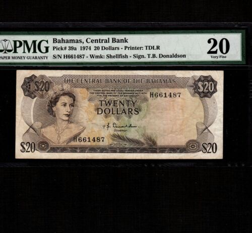 Bahamas 20 Dollars 1974 P-39a * PMG VF 20 * Queen Elizabeth * - Picture 1 of 2