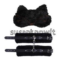 Handcuffs Adjustable PU Leather Plush Handcuffs Blindfold Masks Restraints Games