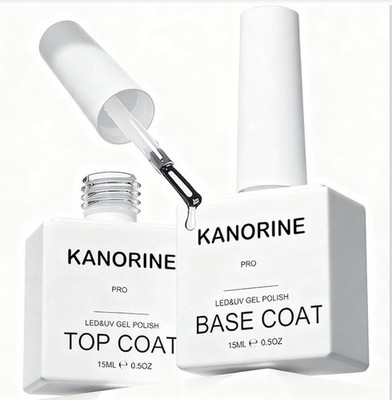 KANORINE Base & Top Coat 15ml Set UV LED Gel No Wipe Hochglanz 30 Tage Neu 2x