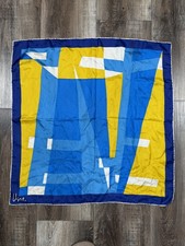 Vintage Vera Neumann Scarf Geometric Abstract Mid Century Mod Blue Yellow Square
