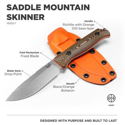 BENCHMADE Saddle Mountain Skinner Fixed Blade 15002-1 Knife CPM-S90V Stainless