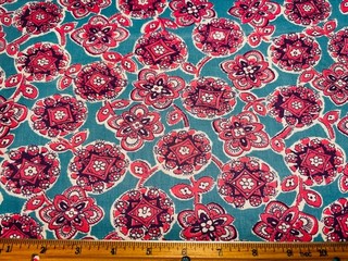Antique Vintage Cotton Fabric 1940s 50s Pink&Purple on Turquoise Floral 35w 3yds
