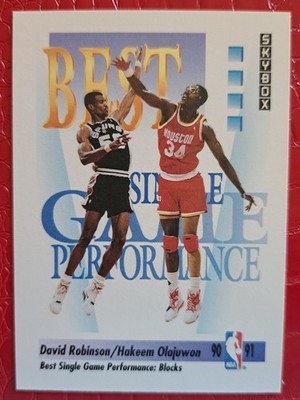 SkyBox 1991-92 Best Single Game Performance: Blocks D. Robinson Hakeem Olajuwon