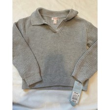 Cat  Jack Kids Heather Gray Shaker Stitch Collared V-Neck Sweater XS 4/5 NEW