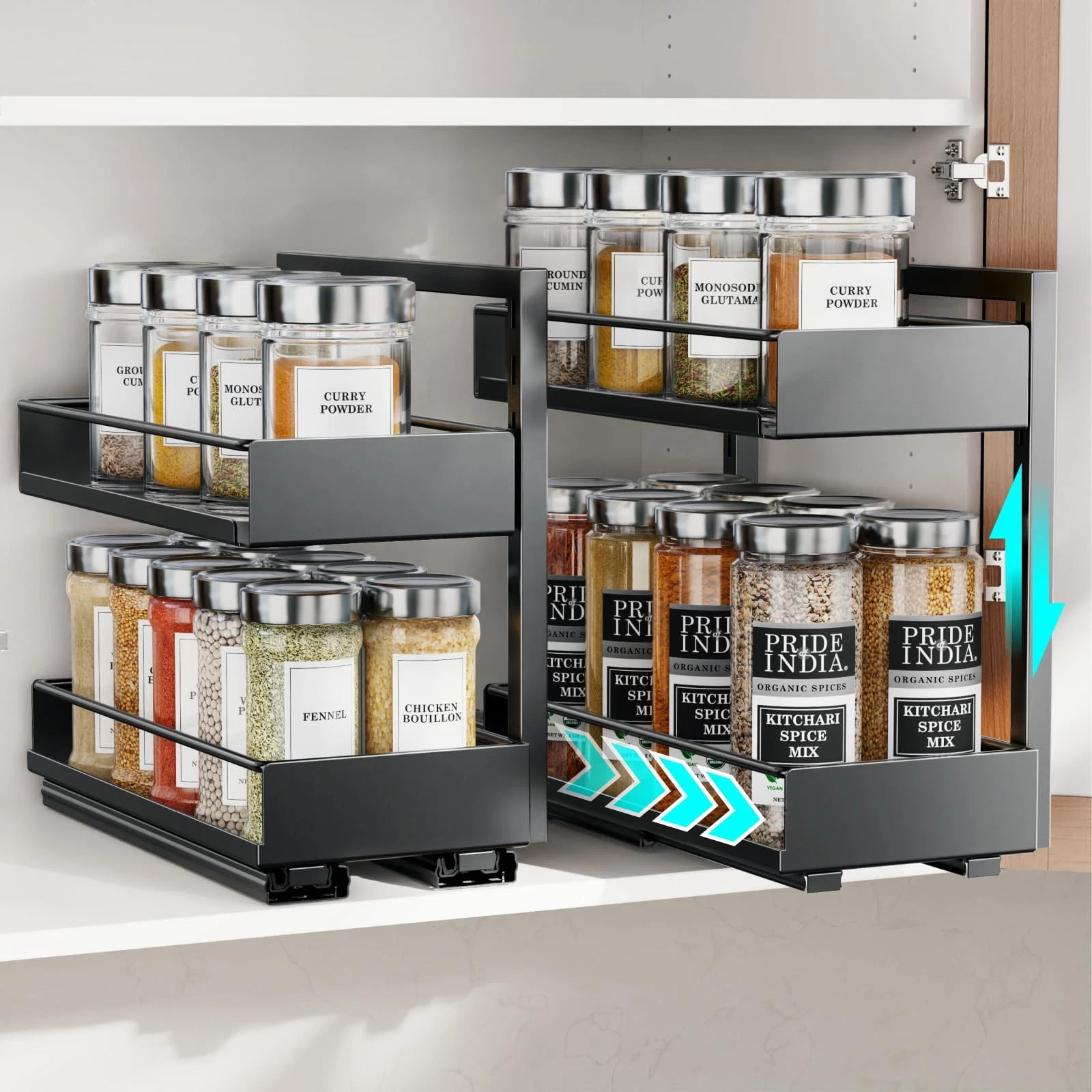 Pull Out Spice Rack - 2 Pack Peel and Stick No-Drill Vertical Spice Racks for...