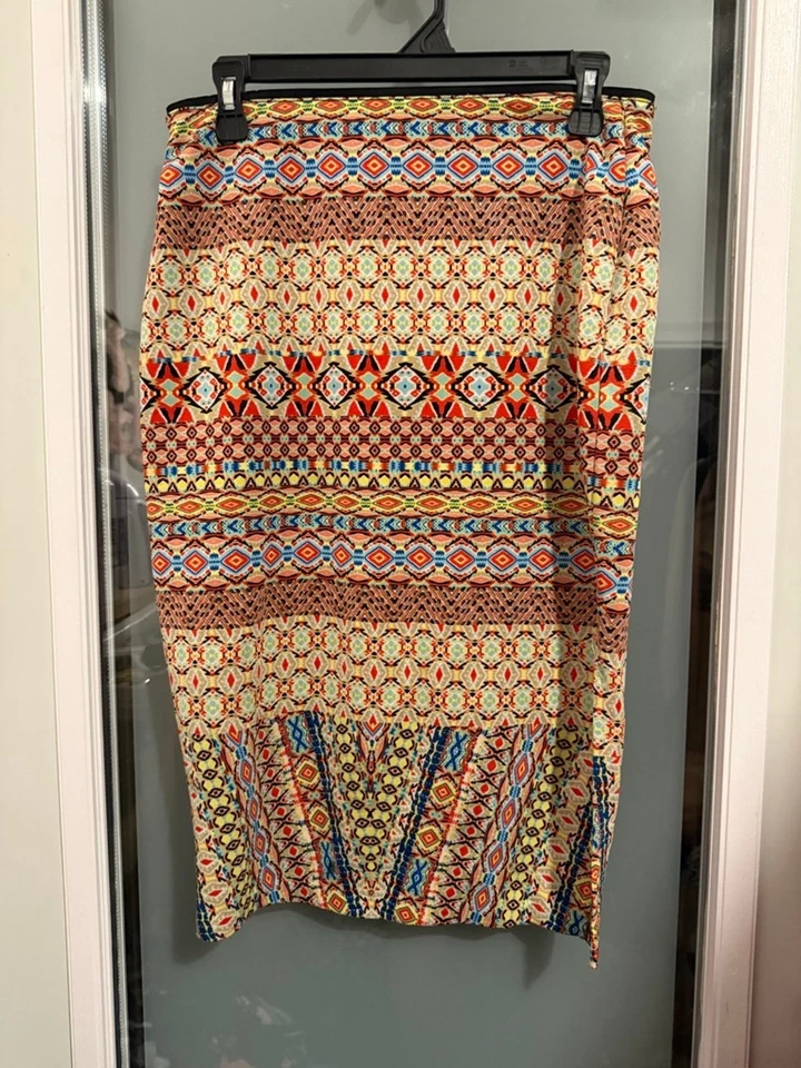 Falda Lápiz Bisou Bisou Michele Bohbot Multicolor Tribal Estampado Geométrico Talla M Foto 2 de 4