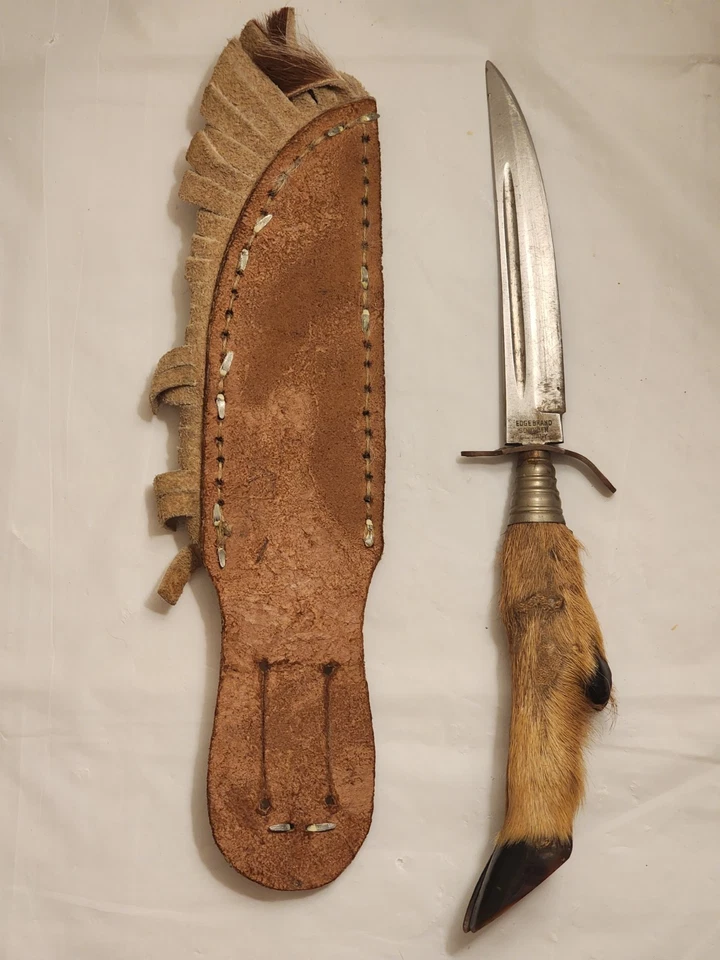 复古 Edge 品牌 Solingen 德国固定刀片蹄柄刀带毛皮鞘 — 第 3/4 张图片