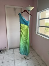 Blue Green One Shoulder Long A-Line Sleeveless Women's Dress