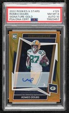 2022 Panini Rookies & Stars Gold Signatures 10/10 Romeo Doubs PSA 8 Auto v1x
