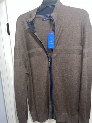 Nautica Men's 1/4 Zip Pullover Sweater Brown Size XL