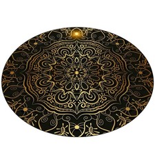 1pc Bohemian Round Area Mat - Golden Mandala Pattern with Accents, Durable Pol