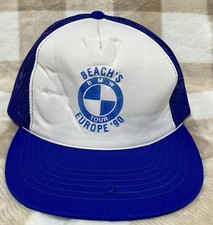 BMW Vintage 1990 Tour Europe Beach’s Trucker Style Snap back Hat Cap Blue White
