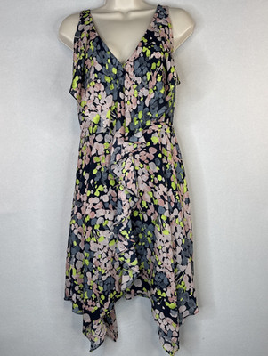 BCBG Max Azria Jessica Floral Ruffle Dress Sz 4 Handkerchief Hem Romantic
