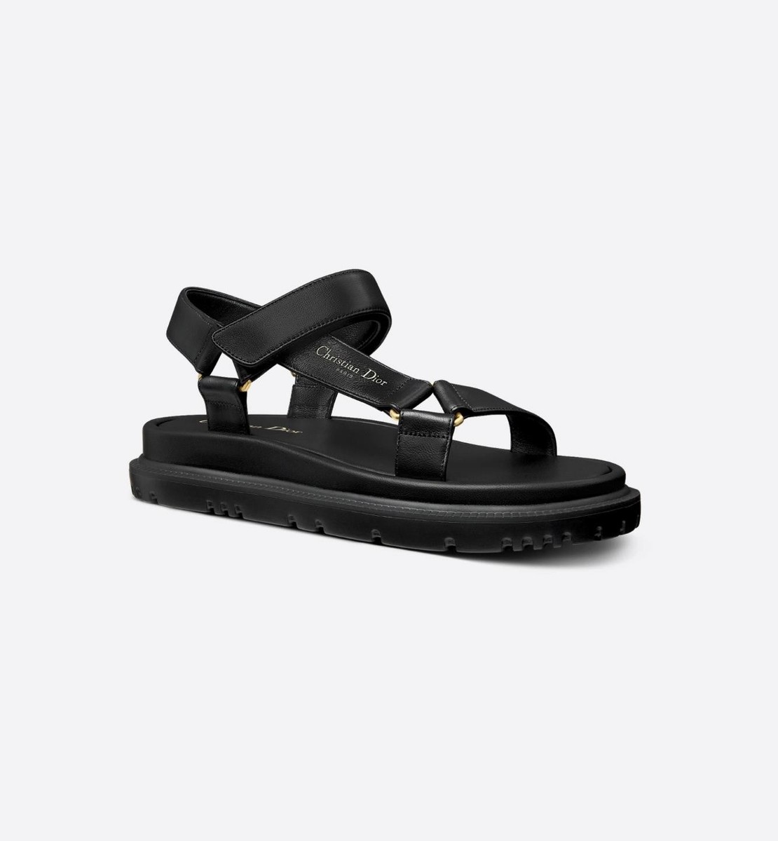 DIOR D-WAVE D WAVE Leather Dad Flat Platform Sandals Shoes Black