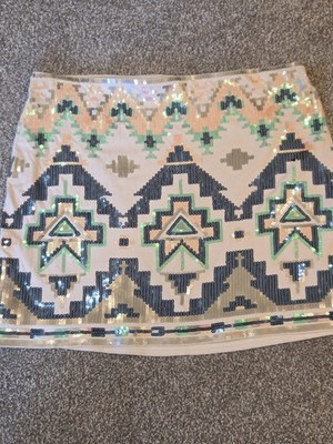 EXPRESS Mini/micro SKIRT MULTICOLORED, Sequins, Size Small, Festival, Concert