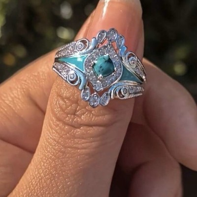 Turquoise Boho Native American Inspired  Elegant Ring Women s Size 9