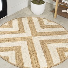 -Tone Chevron Jute Cream/Natural 4' Round Indoor Area Rug, Piper, Cottage, Mo...