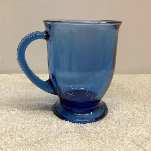ANCHOR HOCKING~Cobalt Blue~FOOTED~Glass~16oz~PEDESTAL~5"~Coffee Mug~EUC