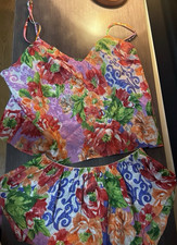 Victoria's Secret vintage women  s Satin Floral Cami  Drawstring Shorts Pj Set S