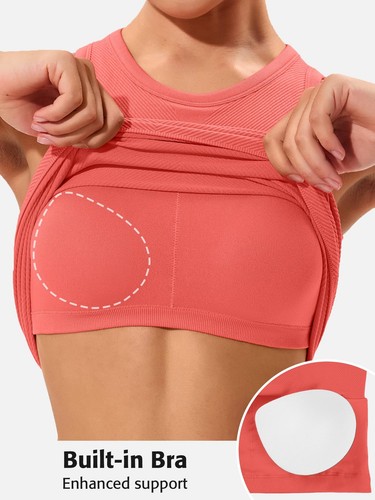 Women's Slim Fit Tank Top Summer Casual Sleeveless Shirts Muscle Tank Coral M... - Picture 5 of 9