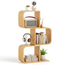 3-Tier S-Shaped Bookcase with 3 Open Cubes Geometric Corner Display Shelf