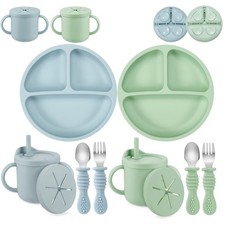 Silicone Baby Feeding Set 2 Pack Silicone Divided Suction Plate and 2 Pack T...