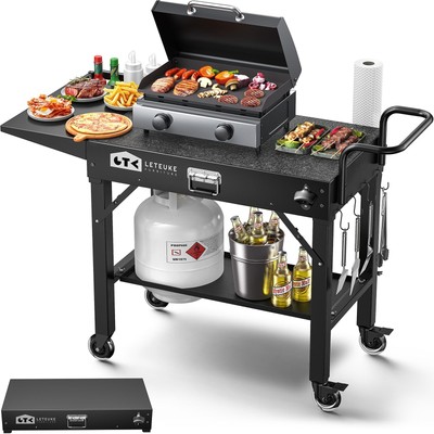 Grill Cart for Blackstone Griddle, Portable Outdoor Grill Table, Foldable Car...