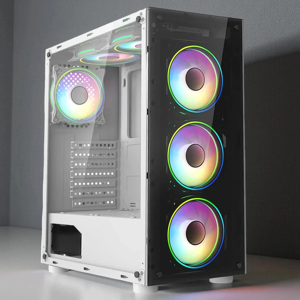 Gaming PC Case 6 x ARGB LED Fans ATX Mid Tower Full Tempered Glass Panels NEW UK - Image 4 of 4
