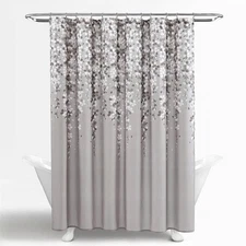 Shower Curtain 72-inch Grey White Floral Vines Flowers Cotton Bathroom Linen