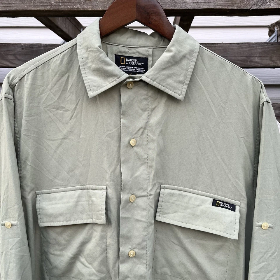 Camisa De Colección National Geographic Safari Nylon Abotonada M Verde Exterior Senderismo Foto 2 de 4