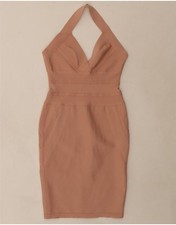VINTAGE Womens Halter Bodycon Dress UK 12 Medium Pink Polyester AY05