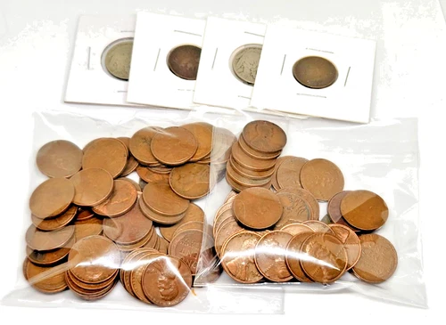 Lot Of 100 40'S & 50'S Lincoln Wheat Penny + 2 INDIAN HEAD & 2 BUFFALO NICKEL