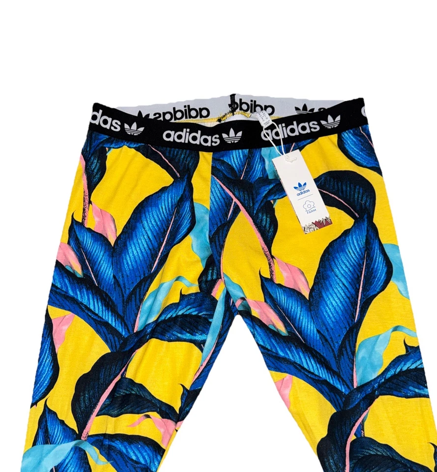 NUEVO ADIDAS ORIGINALS X FARM Pantalones Hoja de Palma Para Mujer Grande Azul y Amarillo APRETADO Foto 2 de 4