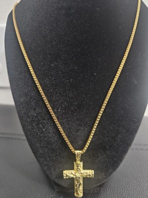 24 Zoll vergoldeter Edelstahl - 2 mm Box Kette Halskette mit Kreuz Anhänger 