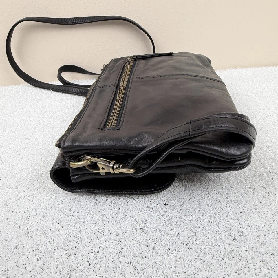 Bolso Bandolera de Cuero Latico para Mujer Cartera de Cuero Negro Correa Ajustable Cremallera Foto 3 de 4