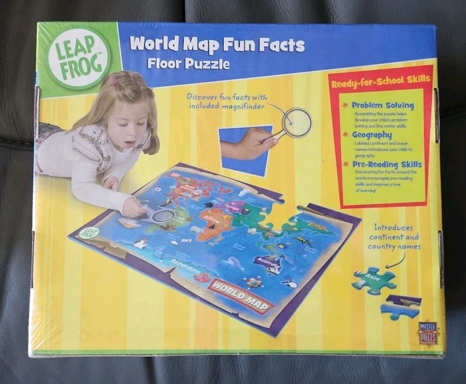 LEAP FROG 48 PIECE WORLD MAP FUN FACTS FLOOR PUZZLE -NEW FACTORY SEALED - Image 2 of 2