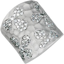 FASHION STERLING SILVER FLOWER RING WITH CRYSTALS.